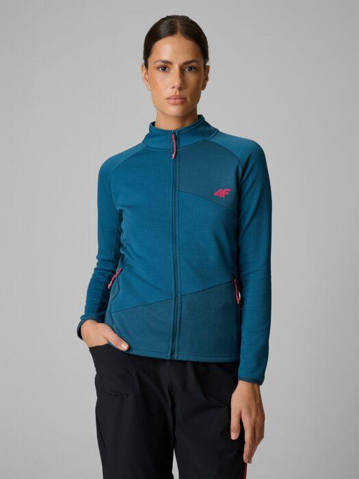 4F Bluza trekkingowa slim bez kaptura damska - turkusowa S-wyprzedaż