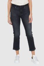 7 FOR ALL MANKIND Czarne jeansy damskie z lekko poszarpanymi nogawkami THE STRAIGHT CROP SLIM ILLUSION SAVAGE-wyprzedaż