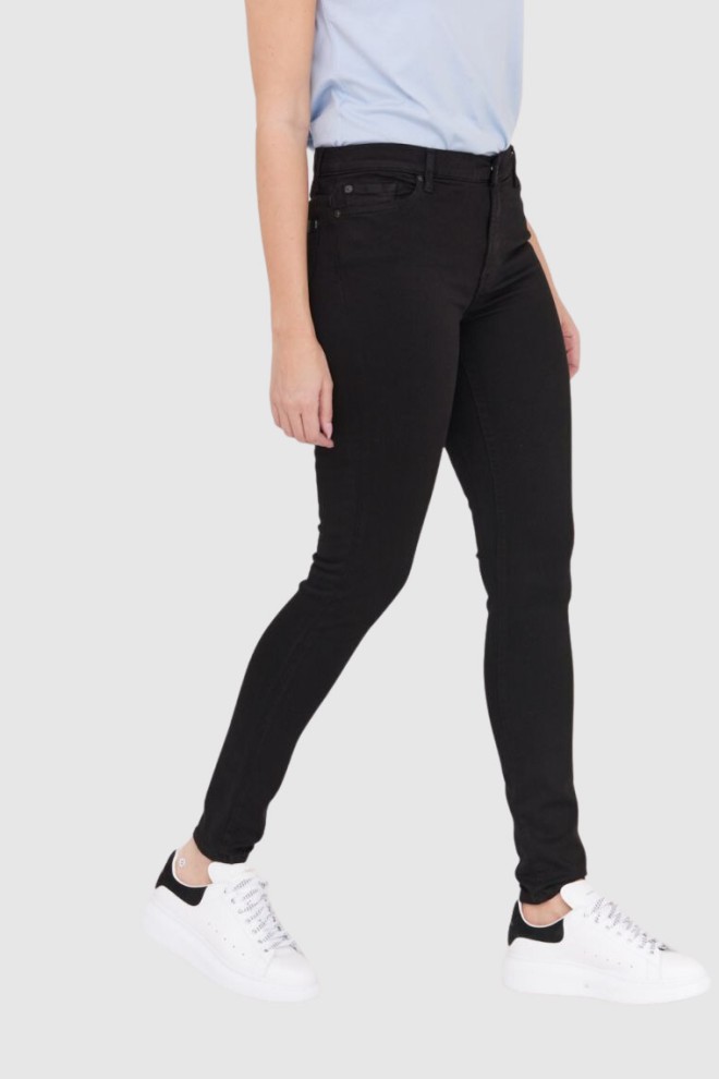7 FOR ALL MANKIND Czarne jeansy damskie z wysokim stanem HW SKINNY SLIM ILLUSION RINSED BLACK-wyprzedaż