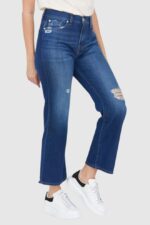 7 FOR ALL MANKIND Granatowe jeansy z rozszerzoną nogawką Riley Ankle Boot-wyprzedaż