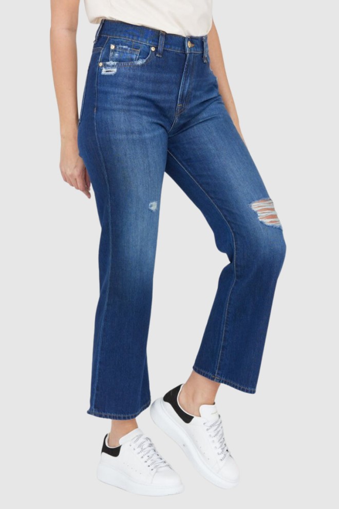 7 FOR ALL MANKIND Granatowe jeansy z rozszerzoną nogawką Riley Ankle Boot-wyprzedaż
