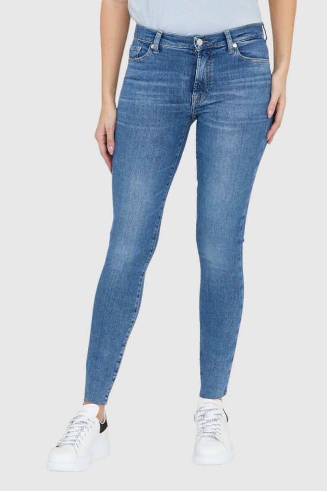 7 FOR ALL MANKIND Niebieskie jeansy z wysokim stanem i poszarpanymi nogawkami HW SKINNY SLIM ILLUSION Stride-wyprzedaż