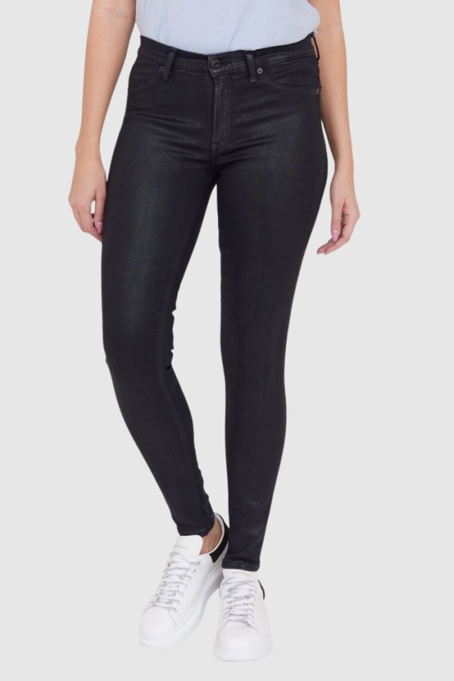 7 FOR ALL MANKIND Woskowane czarne jeansy w odcieniu niebieskim HW SKINNY COATED SLIM ILLUSION-wyprzedaż