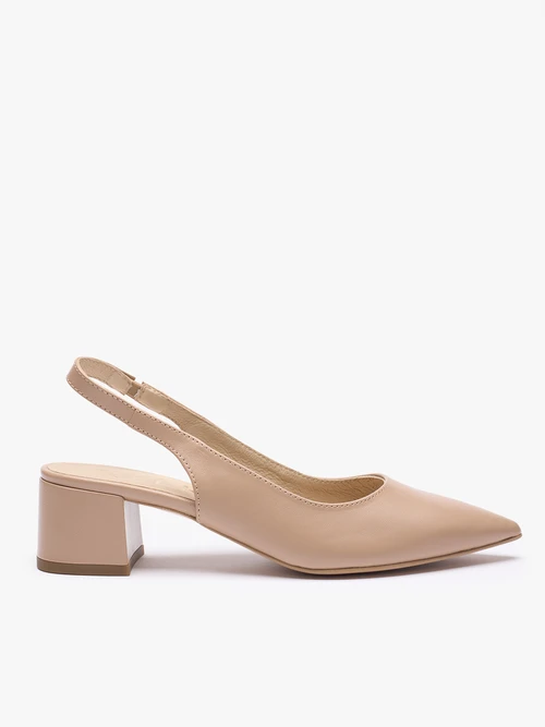 Beżowe czółenka bez pięty slingback na słupku-wyprzedaż