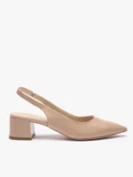 Beżowe czółenka bez pięty slingback na słupku-wyprzedaż