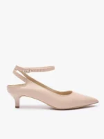 Beżowe czółenka kitten heels ze skóry licowej-wyprzedaż