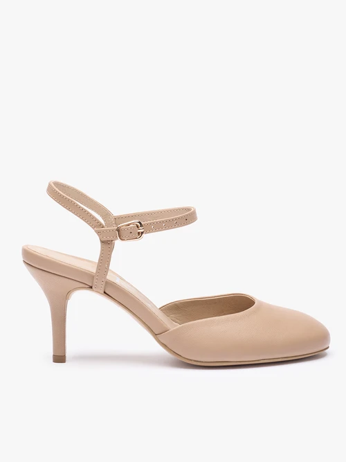 Beżowe czółenka slingback bez pięty ze skóry licowej-wyprzedaż