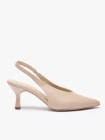Beżowe czółenka slingback bez pięty ze skóry licowej-wyprzedaż