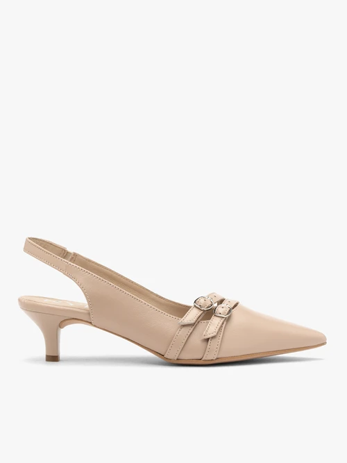 Beżowe czółenka slingback z ozdobnymi paskami-wyprzedaż