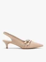 Beżowe czółenka slingback z ozdobnymi paskami-wyprzedaż