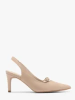 Beżowe czółenka typu slingback z ozdobnym paskiem-wyprzedaż