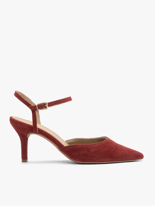 Bordowe czółenka slingback bez pięty-wyprzedaż
