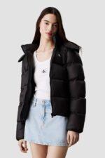 CALVIN KLEIN Czarna damska kurtka z kapturem