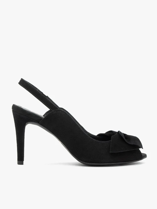Czarne czółenka peep toe z kokardą-wyprzedaż