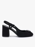 Czarne welurowe czółenka slingback bez pięty z ozdobą-wyprzedaż