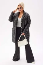 Czarny płaszcz Greta - lekkość i elegancja PLUS SIZE XXL JESIEŃ-wyprzedaż