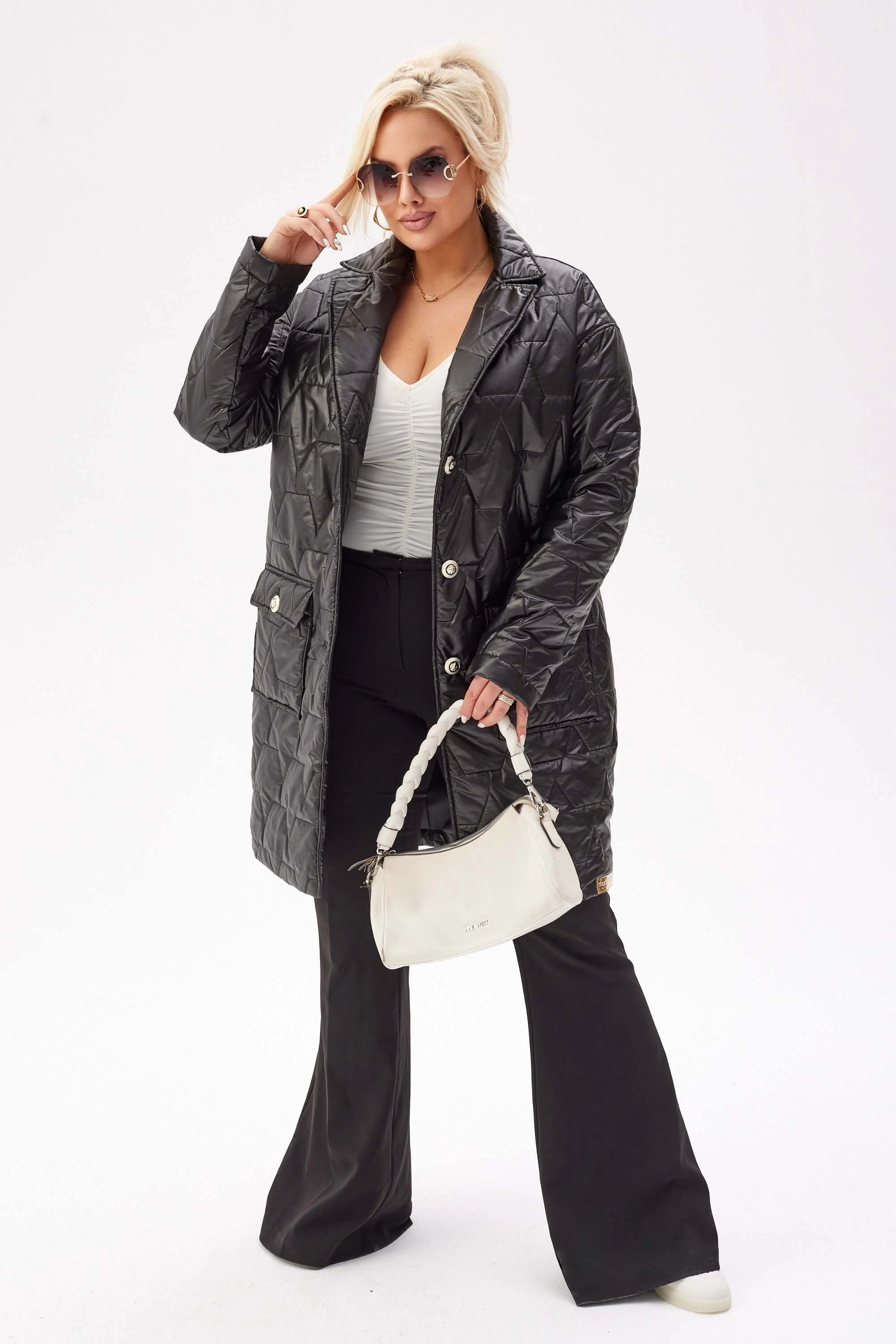 Czarny płaszcz Greta - lekkość i elegancja PLUS SIZE XXL JESIEŃ-wyprzedaż