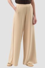 GUESS Beżowe damskie spodnie dresowe Olympe Wide Leg