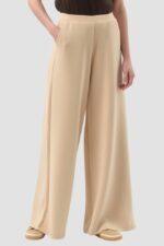 GUESS Beżowe damskie spodnie dresowe Olympe Wide Leg
