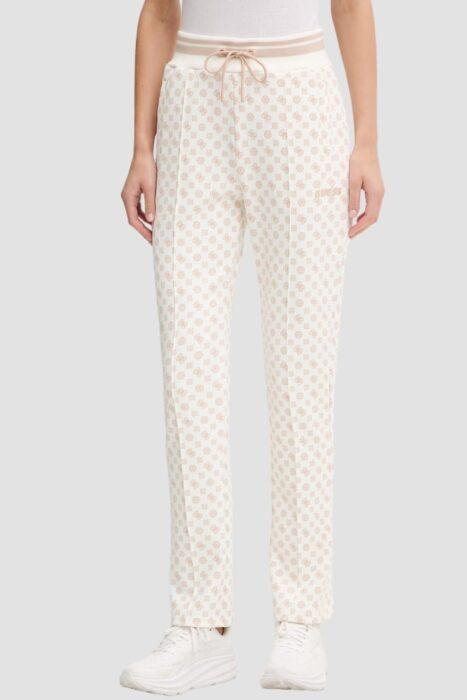GUESS Kremowe damskie spodnie dresowe w monogram New Aggie