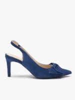 Granatowe czółenka bez pięty slingback z kokardą-wyprzedaż
