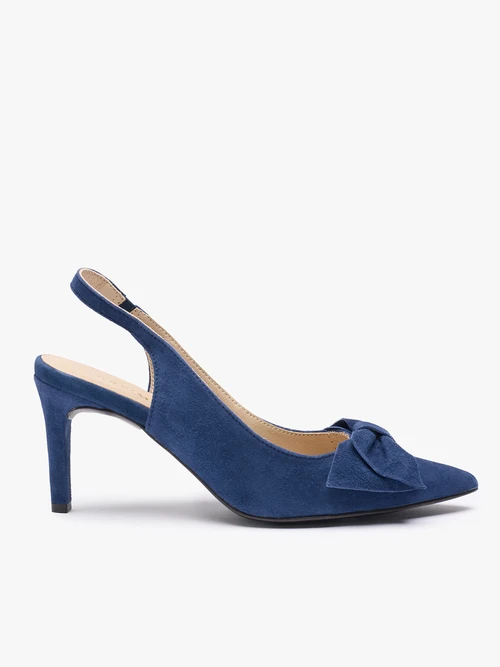 Granatowe czółenka bez pięty slingback z kokardą-wyprzedaż