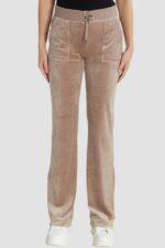 JUICY COUTURE Ciemno-beżowe damskie spodnie welurowe Del Ray Pocket Pant