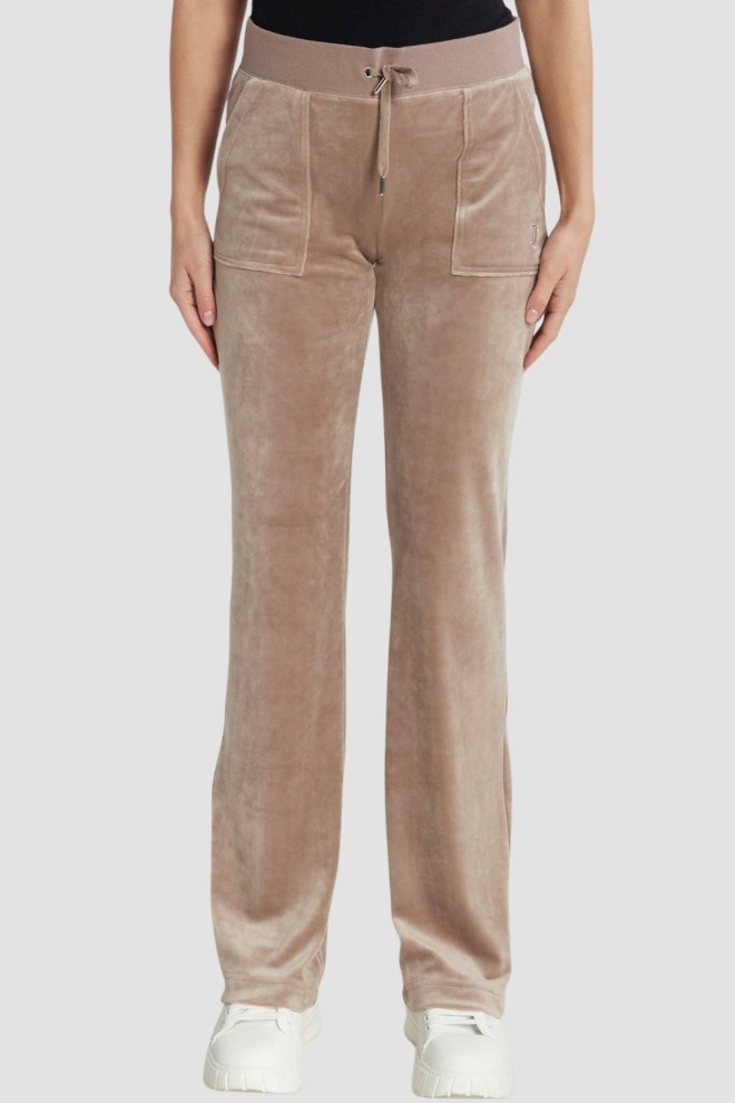 JUICY COUTURE Ciemno-beżowe damskie spodnie welurowe Del Ray Pocket Pant