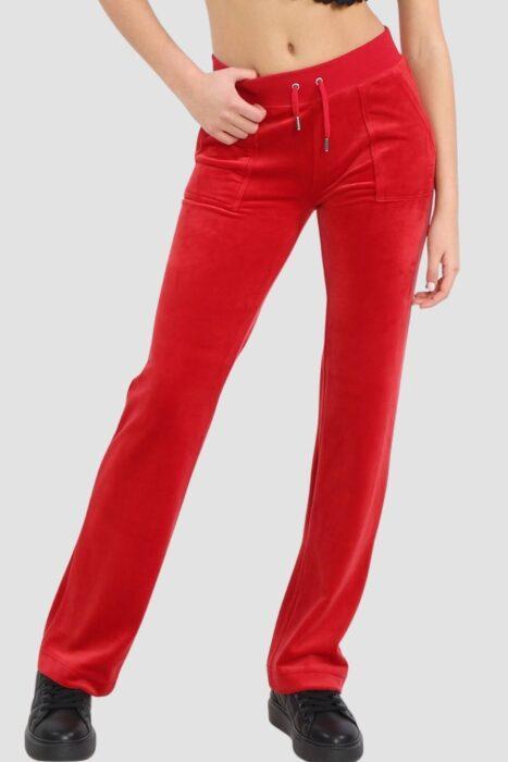 JUICY COUTURE Czerwone damskie spodnie welurowe Del Ray Pocket Pant