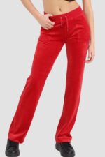 JUICY COUTURE Czerwone damskie spodnie welurowe Del Ray Pocket Pant