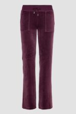 JUICY COUTURE Śliwkowe damskie spodnie welurowe Del Ray Pocket Pant