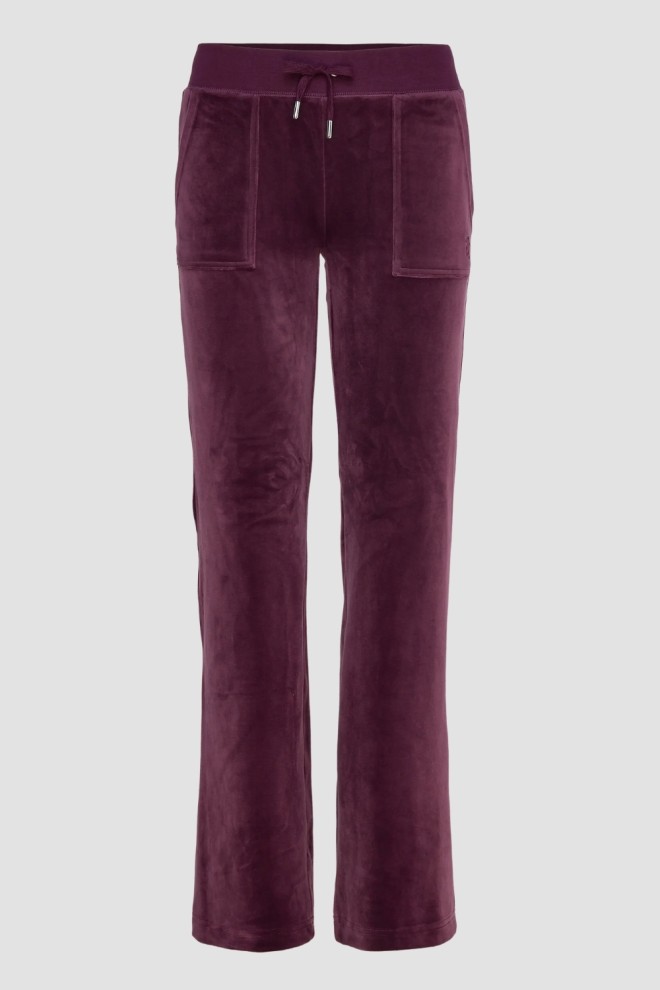 JUICY COUTURE Śliwkowe damskie spodnie welurowe Del Ray Pocket Pant