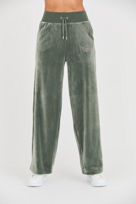 JUICY COUTURE Zielone damskie spodnie Bexley Velour Track Pants