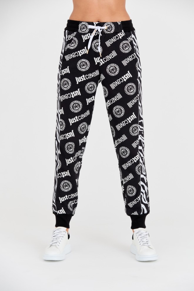 JUST CAVALLI Czarne damskie spodnie dresowe Logo Tigre
