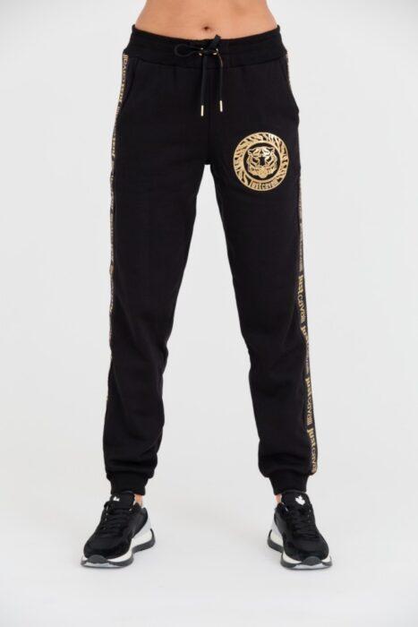 JUST CAVALLI Czarne spodnie dresowe męskie T-round Gold