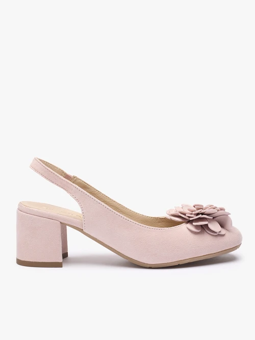 Jasnoróżowe czółenka bez pięty slingback z kwiatem-wyprzedaż