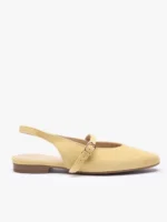 Jasnożółte czółenka slingback bez pięty ze skóry welurowej-wyprzedaż