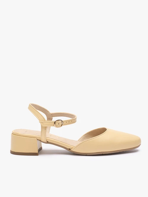 Jasnożółte czółenka slingback na niskim słupku-wyprzedaż