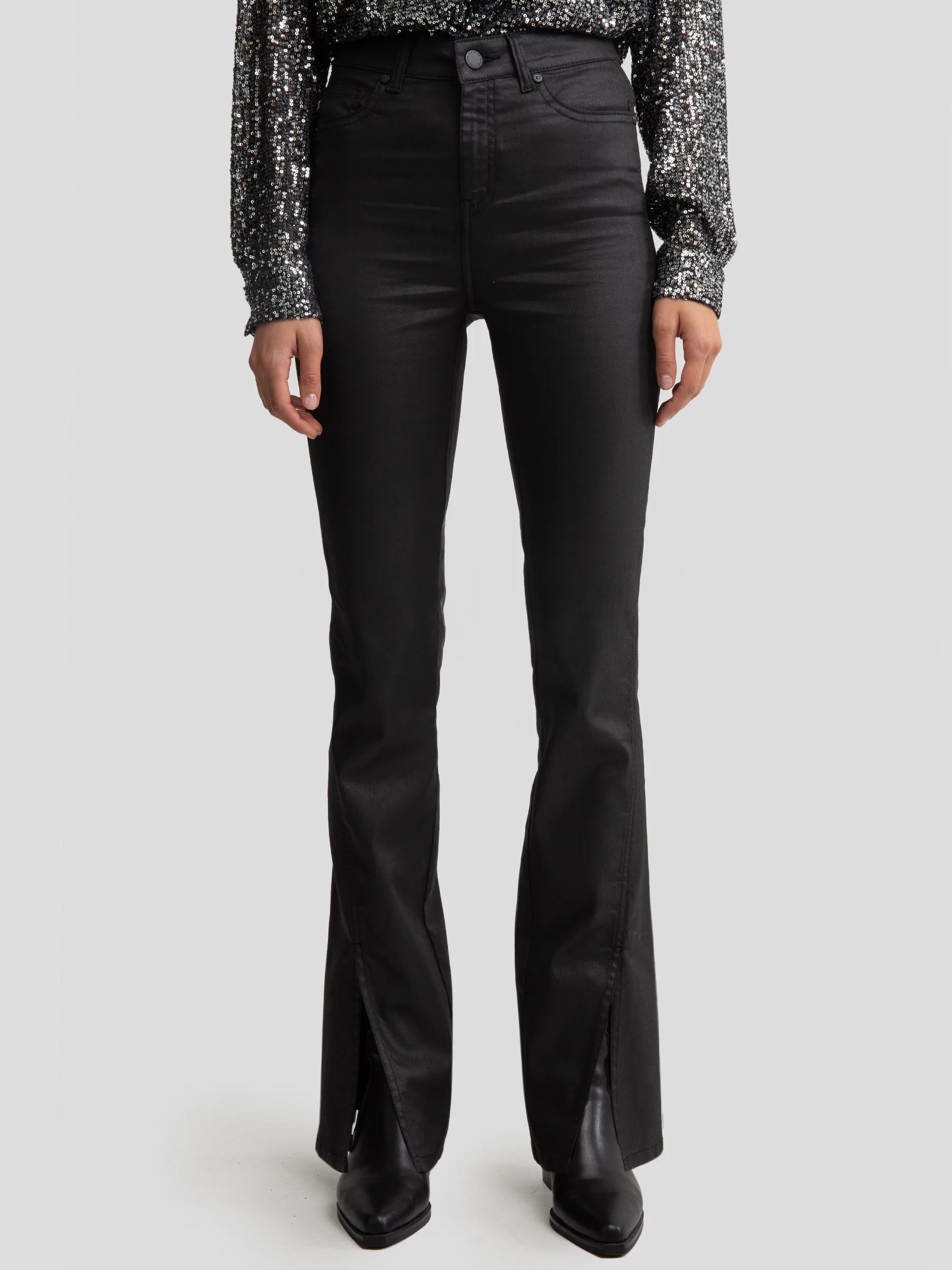 Jeansy damskie bootcut z rozcięciami woskowane czarne Blake 924-wyprzedaż