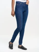 Jeansy damskie skinny z wysokim stanem granatowe Clara 658-wyprzedaż