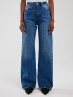 Jeansy damskie z szeroką nogawką ciemnoniebieskie Atrea 388-wyprzedaż