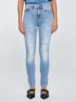 Jeansy damskie z wysokim stanem z przetarciami jasnoniebieskie Adela High Waist 156-wyprzedaż