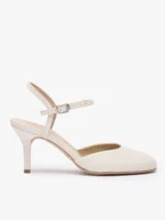 Kremowe czółenka ślubne slingback ze skóry licowej-wyprzedaż