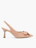 Różowe czółenka bez pięty slingback z kwiatem-wyprzedaż