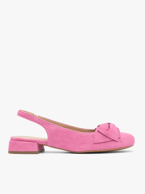 Różowe czółenka slingback bez pięty z kokardką-wyprzedaż